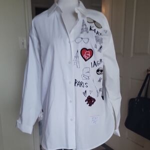 karl Lagerfeld Limited Edition Size Medium White Graphic Shirt